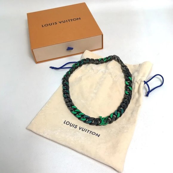 Auth LOUIS VUITTON MP2853 LV Collier Chain Links Patches Accessories Necklace - Picture 1 of 14